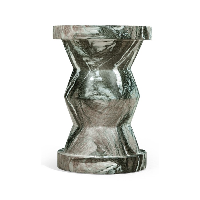 Round Geometric Faux Black & Grey Marble Wine Table