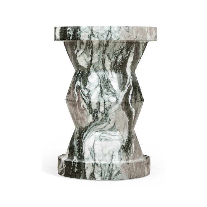 Round Geometric Faux Black & Grey Marble Wine Table