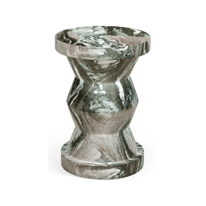 Round Geometric Faux Black & Grey Marble Wine Table