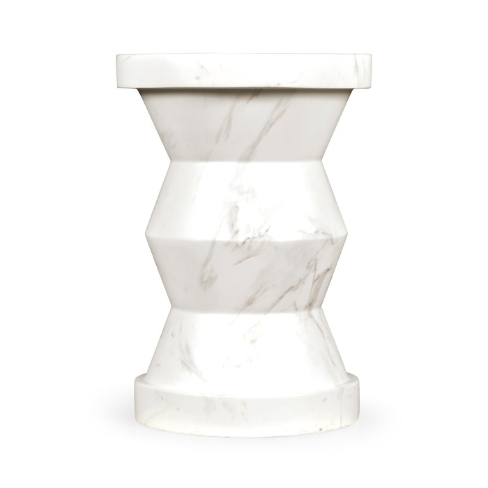 Round Geometric Faux White & Grey Marble Wine Table
