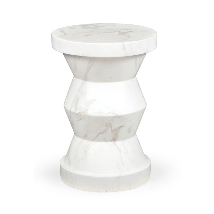 Round Geometric Faux White & Grey Marble Wine Table