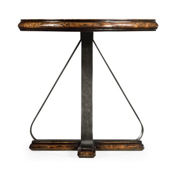 Round Side Table with Iron Base in Rustic Walnut