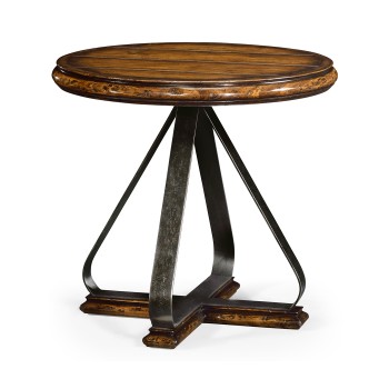Round Side Table with Iron Base in Rustic Walnut