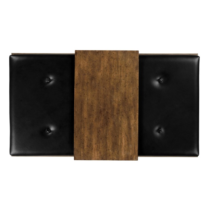Camden Walnut Cocktail Ottoman with Tray, Upholstered in Black Leather