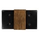 Camden Walnut Cocktail Ottoman with Tray, Upholstered in Black Leather