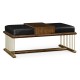 Camden Walnut Cocktail Ottoman with Tray, Upholstered in Black Leather