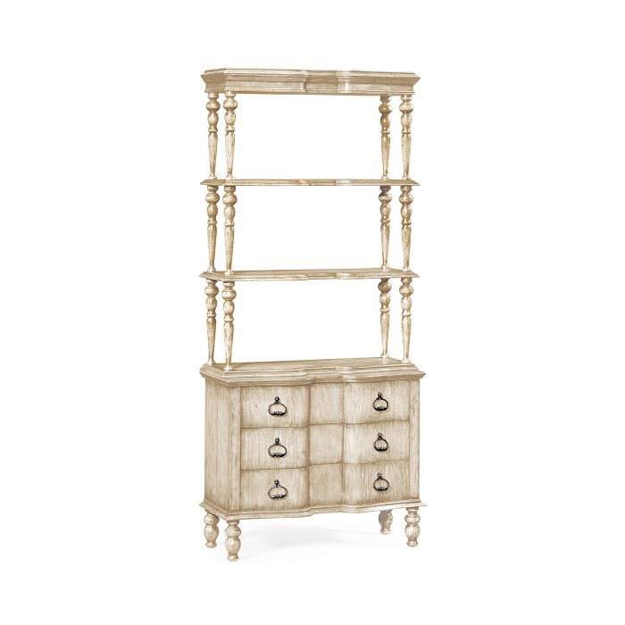 3 tiered étagère with drawers in limed acacia