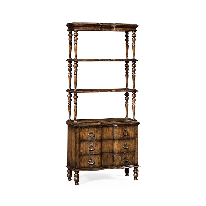3 tiered étagère with drawers in rustic walnut