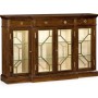 4-door breakfront display cabinet with brass details, satin