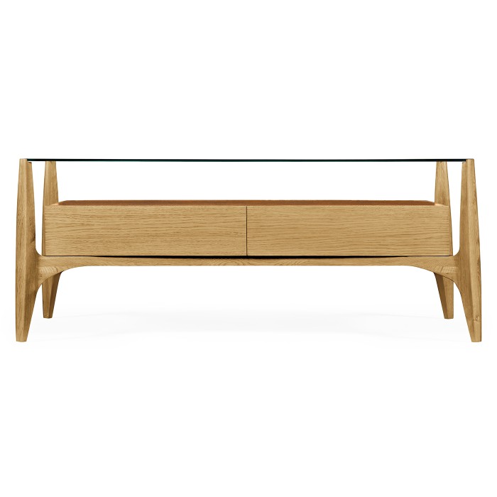Architects Cocktail Table with Drawers and Glass Top