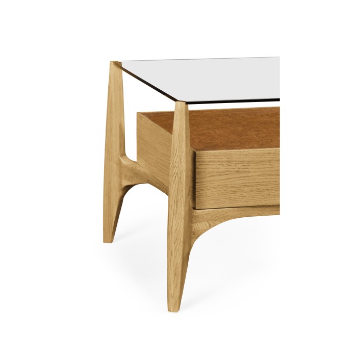 Architects Cocktail Table with Drawers and Glass Top
