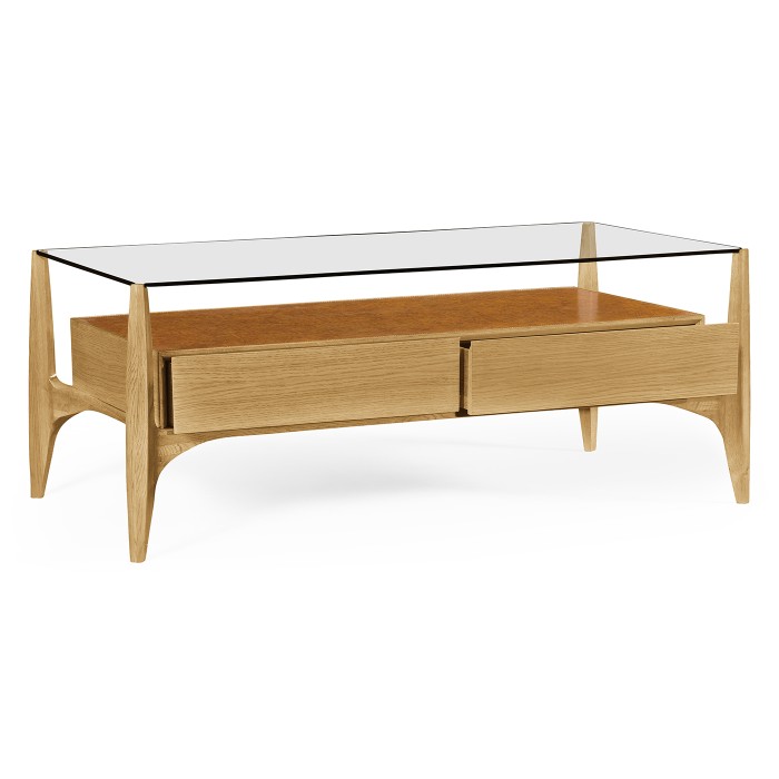 Architects Cocktail Table with Drawers and Glass Top