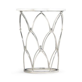 Feather Inlay & Stainless Steel Round Side Table