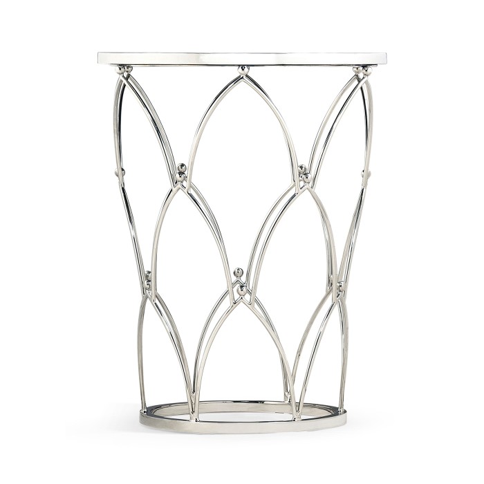 Feather Inlay & Stainless Steel Round Side Table