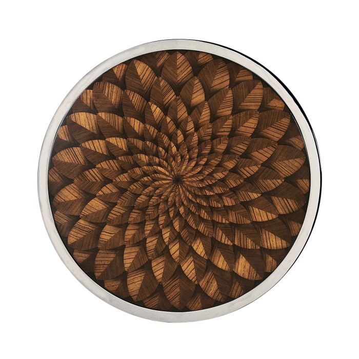Feather Inlay & Stainless Steel Round Side Table