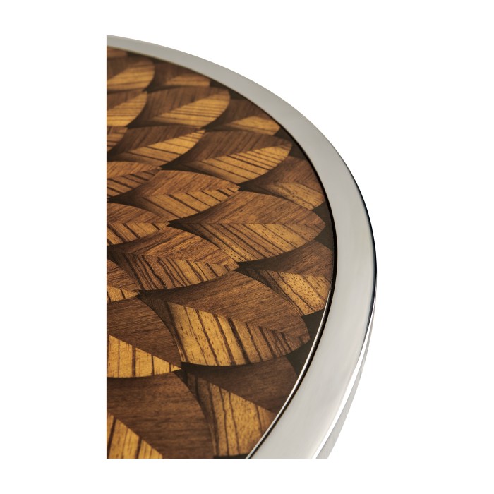 Feather Inlay & Stainless Steel Round Side Table