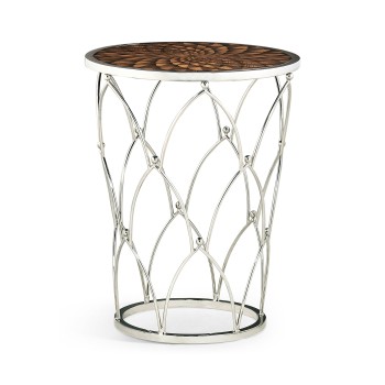 Feather Inlay & Stainless Steel Round Side Table