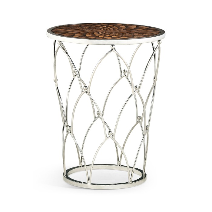 Feather Inlay & Stainless Steel Round Side Table