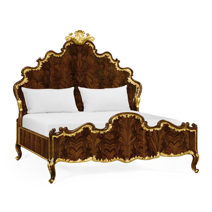 High Lustre Mahogany & Gilded UK Queen Bed