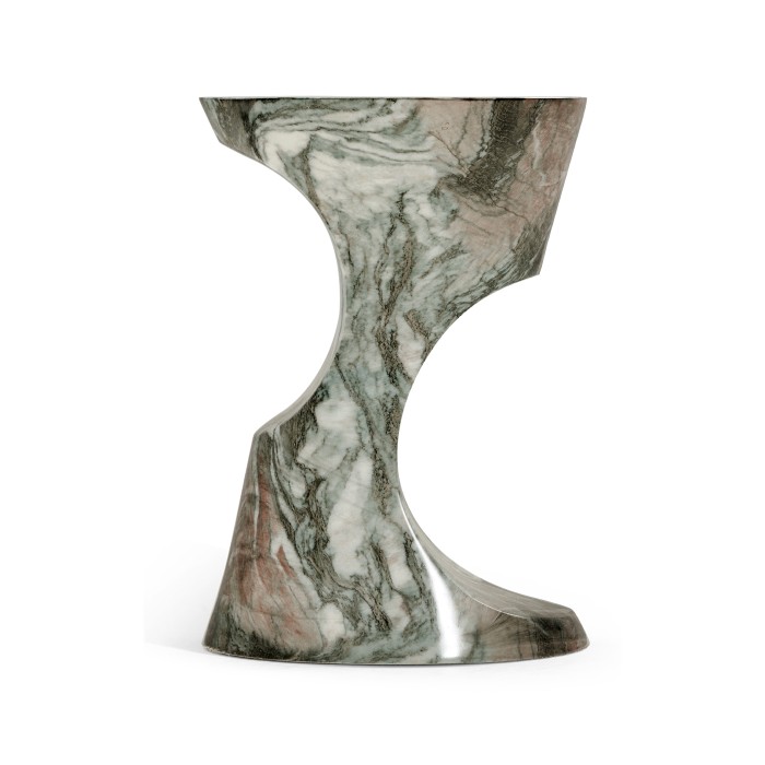 Round Faux Black & Grey Marble Cut-Out Lamp Table