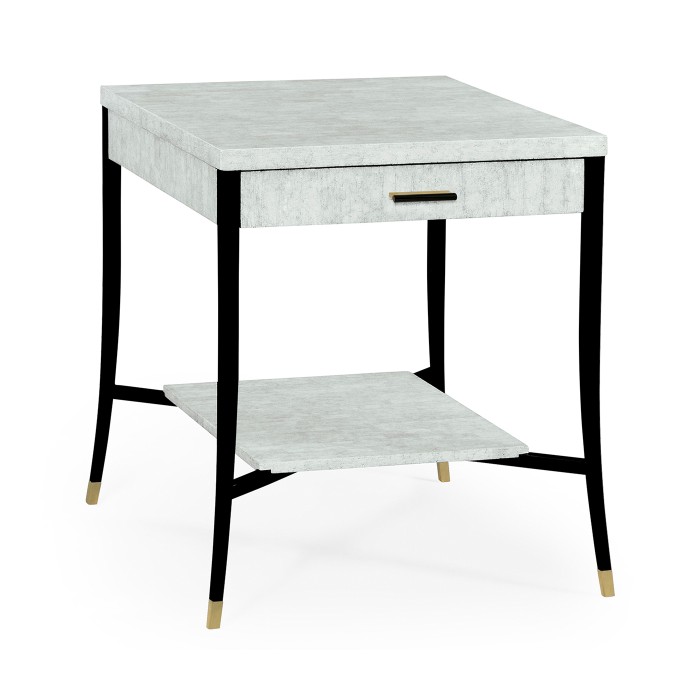 White Smoke Eggshell End Table with Drawer