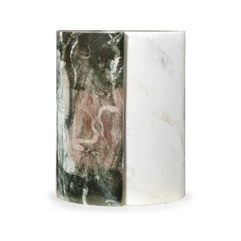 Circular Two-Piece Yin Yang Faux White & Black Marble Drinks Table