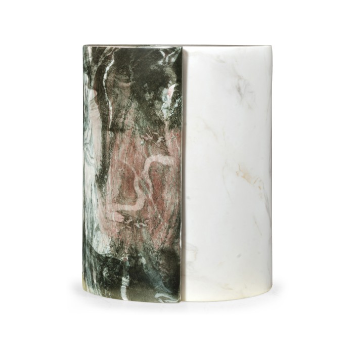 Circular Two-Piece Yin Yang Faux White & Black Marble Drinks Table