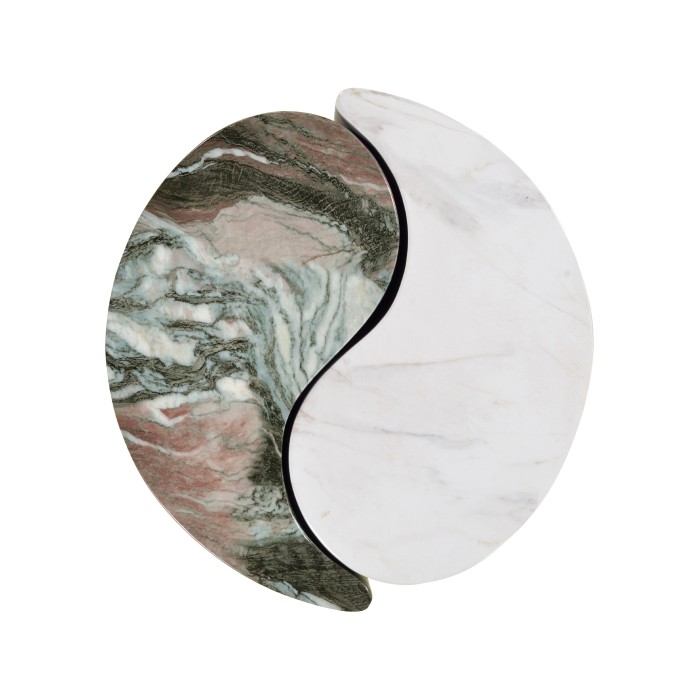 Circular Two-Piece Yin Yang Faux White & Black Marble Drinks Table