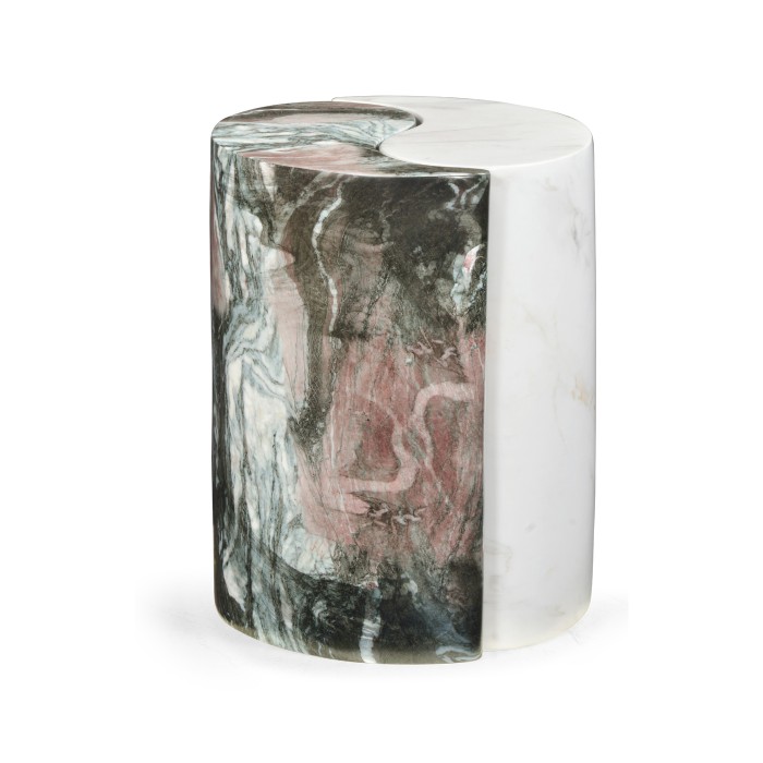 Circular Two-Piece Yin Yang Faux White & Black Marble Drinks Table