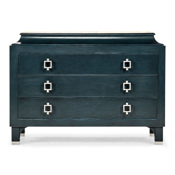 Antique Blue Oak Chest of Drawers with Marble Top