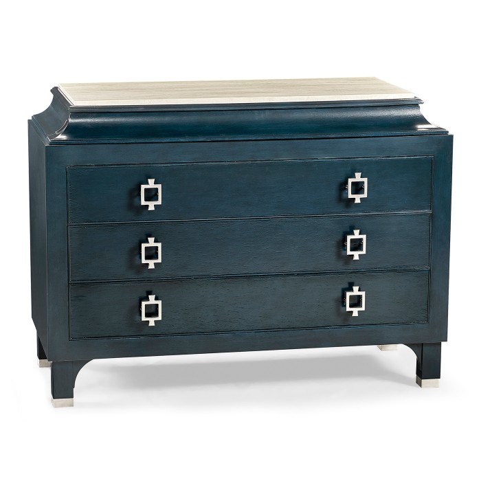Antique Blue Oak Chest of Drawers with Marble Top