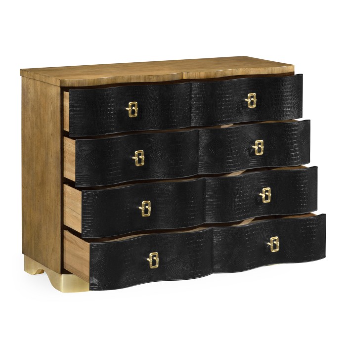 Serpentine Black Faux Croc Skin Chest of Drawers