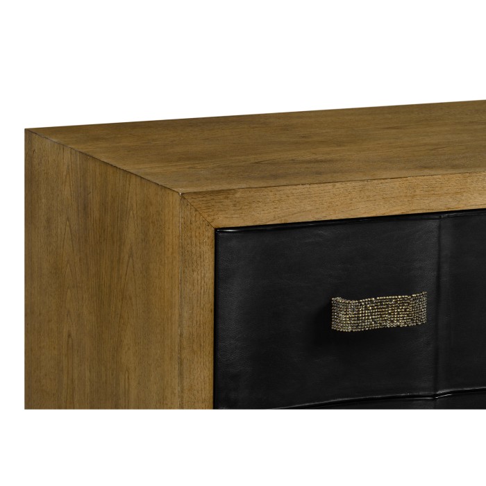 Black Leather Inlaid Chest of Drawers