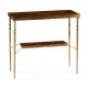 Console table in Tropical walnut crotch with brass base