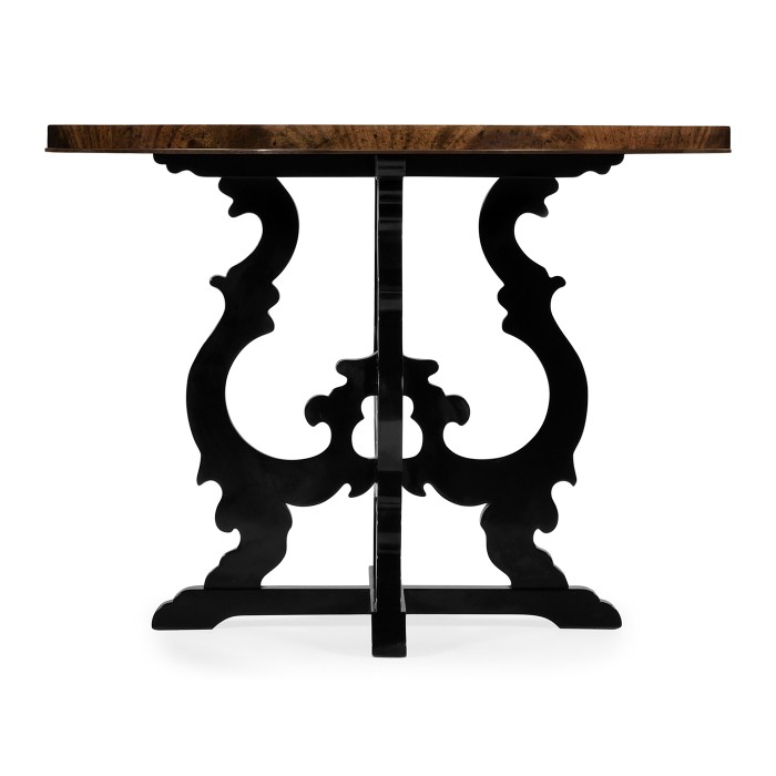 Brown mahogany center table with black painted base