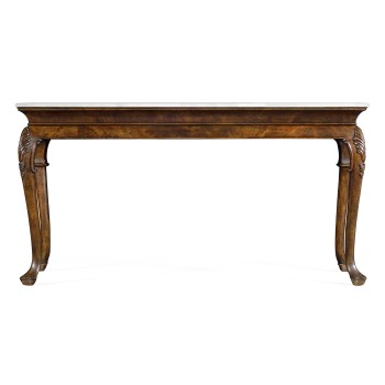 Brown Mahogany Buffet Table with Marble Top