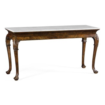 Brown Mahogany Buffet Table with Marble Top