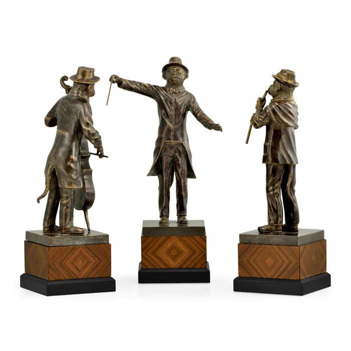 Antique Dark Bronze Monkey Orchestra Set