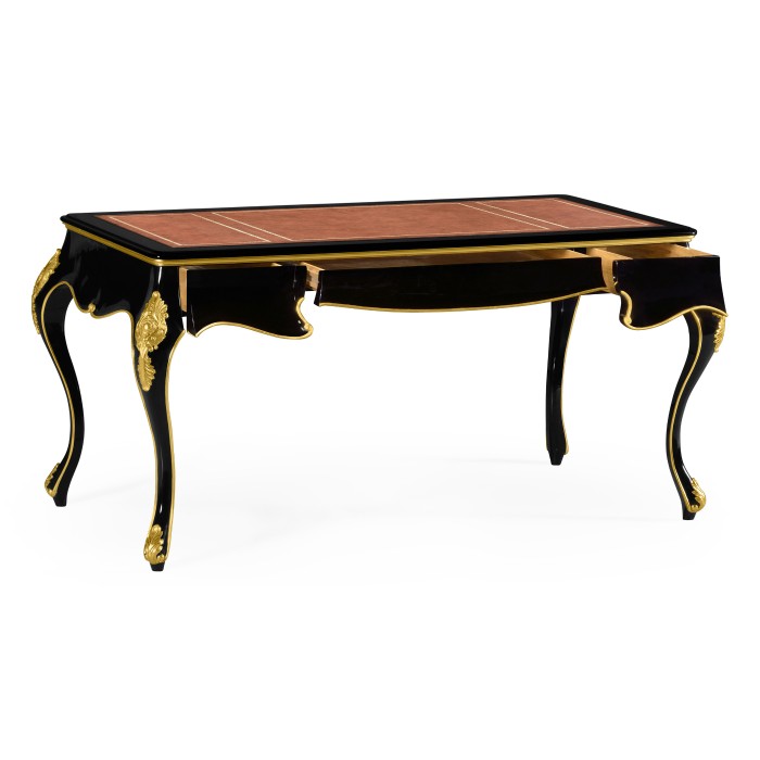 Black Writing Desk with Red Leather Top