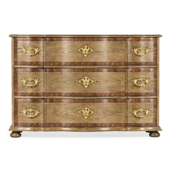 Rectangular Serpentine English Brown Oak Chest of Drawers
