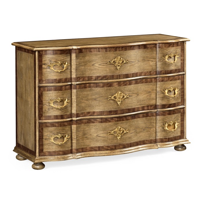 Rectangular Serpentine English Brown Oak Chest of Drawers