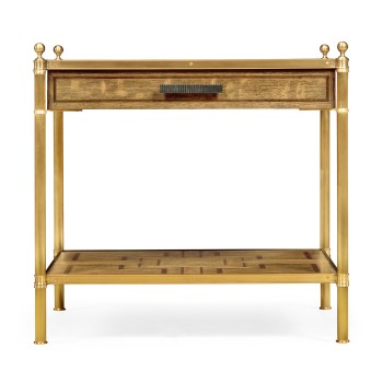 Square English Brown Oak Lamp Table with Drawer