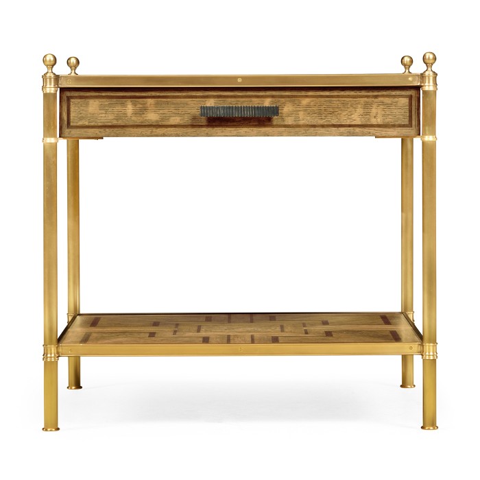 Square English Brown Oak Lamp Table with Drawer