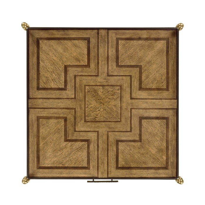 Square English Brown Oak Lamp Table with Drawer