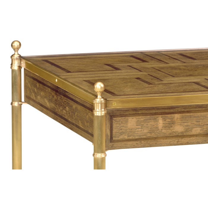Square English Brown Oak Lamp Table with Drawer