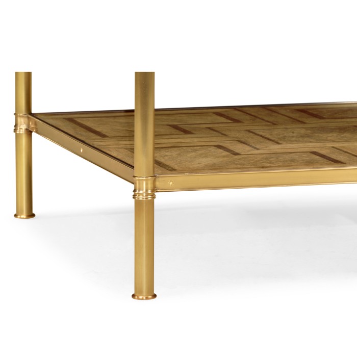Square English Brown Oak Lamp Table with Drawer