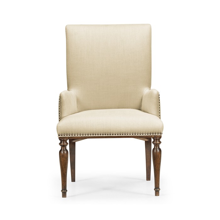Square Back Bleached Crotch Walnut Dining Arm Chair