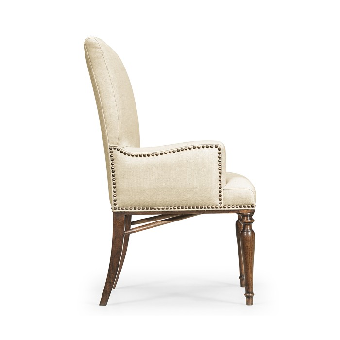 Square Back Bleached Crotch Walnut Dining Arm Chair