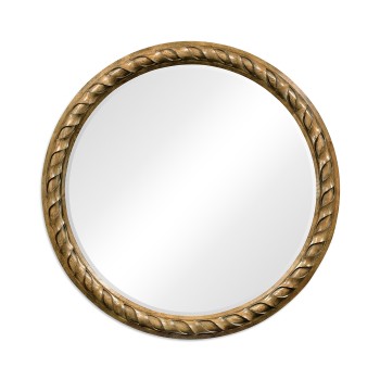 Large Round English Brown Oak Hanging Mirror
