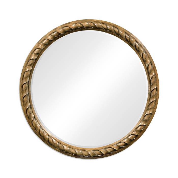 Large Round English Brown Oak Hanging Mirror